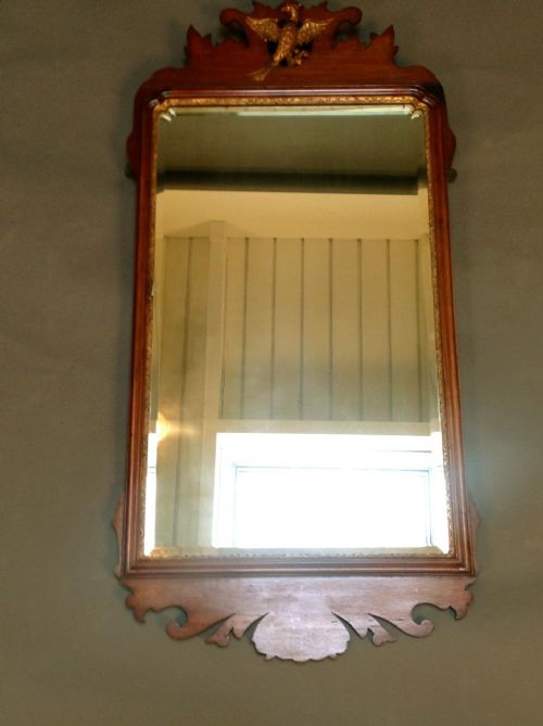 A 19thc Mahogany Swansea Fret Mirror with Carved Crest
