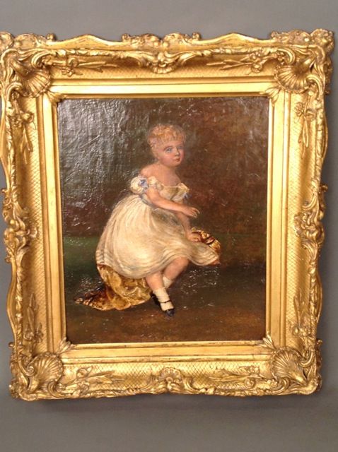 19thc. Oil on Canvas of a Girl