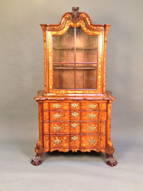 19thc. Walnut & Marquetry Cabinet on Chest