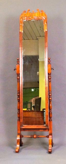 Walnut Cheval Mirror on Turned Uprights