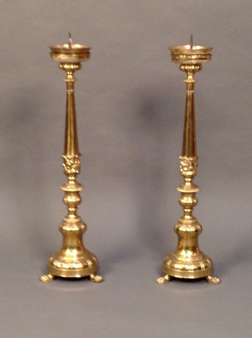 A Wonderful 19thc Pair of Large Brass Pricket Candle Sticks