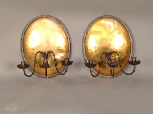 A Pair of Metal 3 Branch Wall Lights