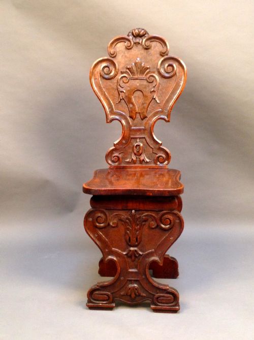 18thc. Walnut Carved & Shaped Hall Chair.