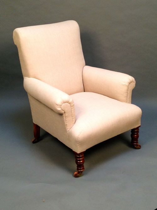 19thc. Mahogany Armchair with Scroll Arms