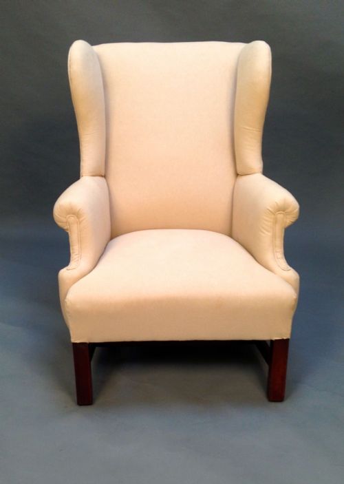 19thc. Mahogany Square Legged Wing Armchair