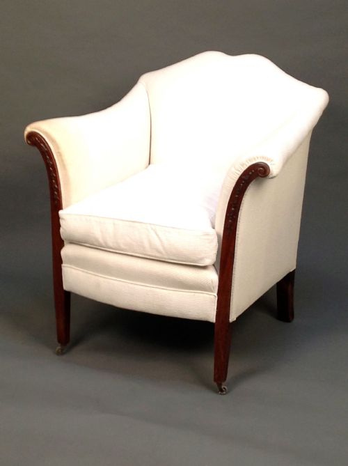 19thc. Mahogany Camel Backed Open Armchair with Husk
decorative Carving