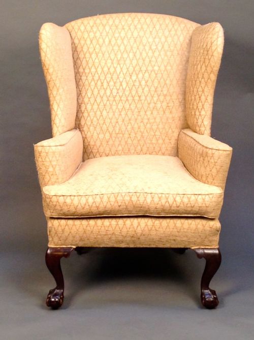 19thc. Mahogany Claw & Ball Wing Armchair