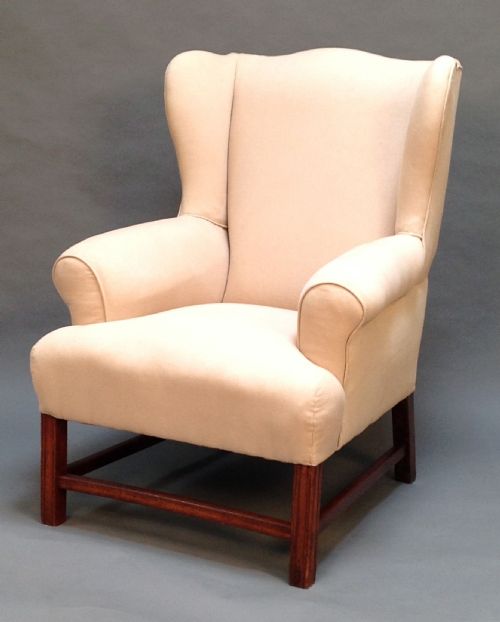 19thc. Mahogany Square Fluted Legged Wing Armchair