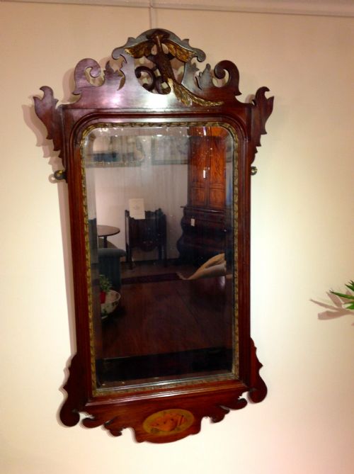 Queen Anne Style 19thc. Mahogany Fret Work Mirror