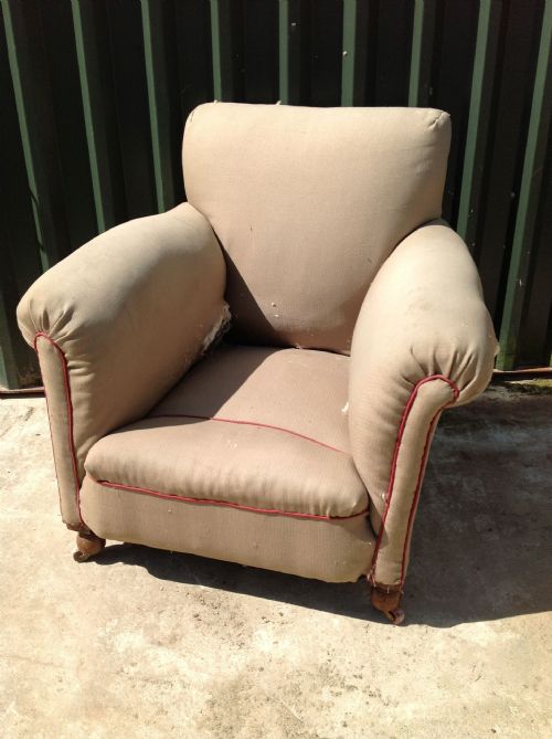 19thc. Upholstered Armchair with Mahogany Turned