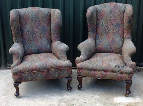 A Matched (His & Hers) Pair of Mahogany Wing Armchairs