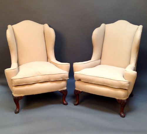 Pair of 19thc.  Mahogany Wing Armchair