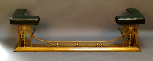 Late 19thc.  Brass Club Fender with Green Leather Padded Seats