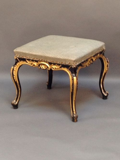 Mid 19thc. Gilt & Ebonized Stool on Cariole Legs