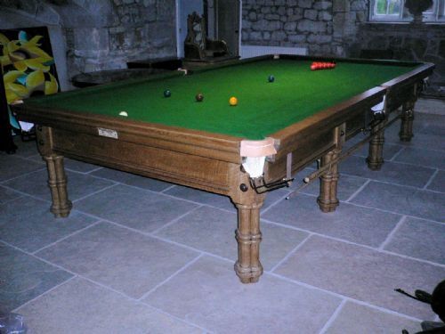 Full Size Oak Snooker Table by Burroughs and Watts C1900