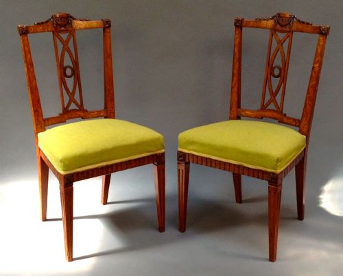 A Pair of Late 18thc. Walnut Marquetry Inlaid
side Chairs