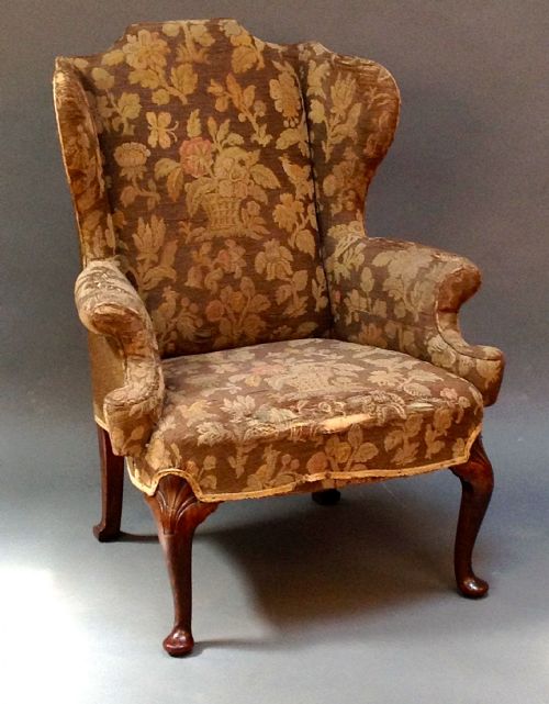 18thc. Style Walnut Wing Armchair with Carved Cabriole
legs