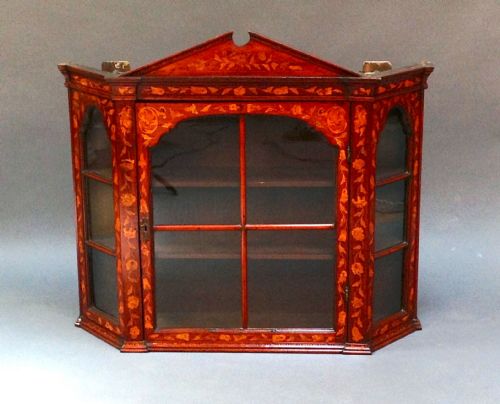 C. 1800 Dutch Marquetry Glazed Wall Cabinet