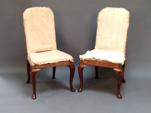 Pair of 19thc. Walnut Side Chairs with Cabriole Legs