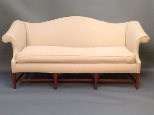 19thc. Mahogany Camel Back 6 Legged Sofa