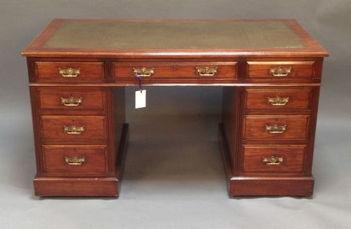 Mahogany Pedestal Desk with 9 Drawers