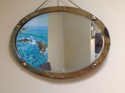 Early 20thc. Brass Art Deco Oval Mirror