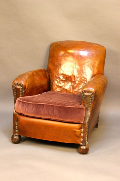Early 20th C Leather Deep Seated Armchair