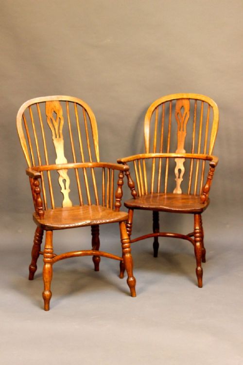 Pair of 19th C Ash and Elm Windsor Chairs