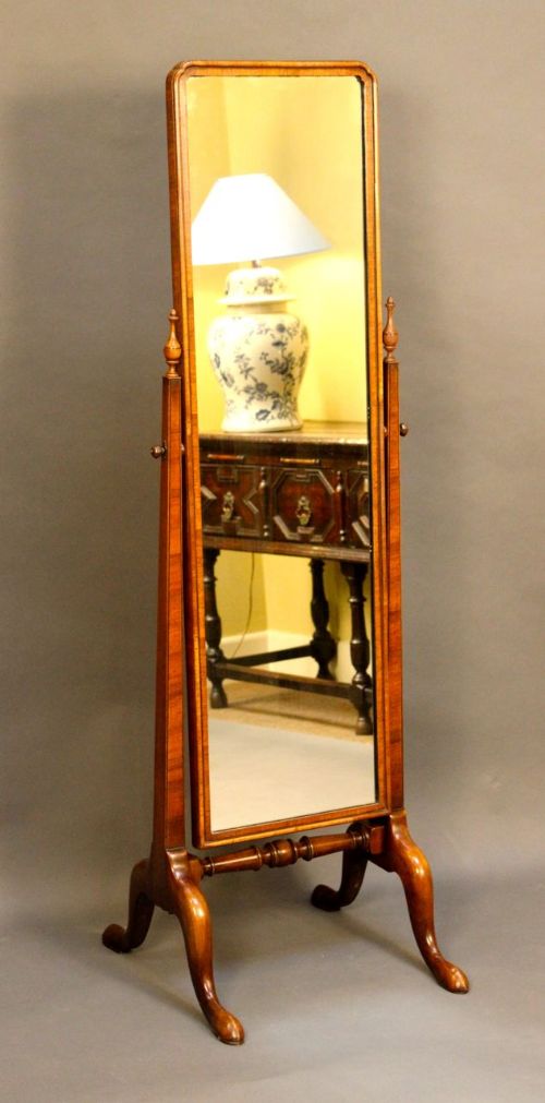 Late 19th C Walnut Cushion Moulded Cheval Mirror