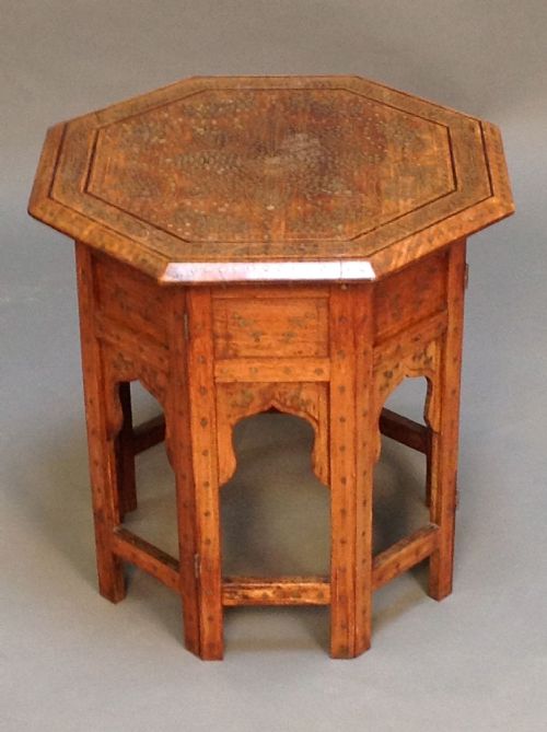 19thc Islamic Brass Inlaid Occasional Table