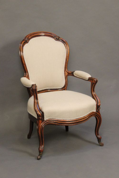 19thc Walnut Salon Armchair