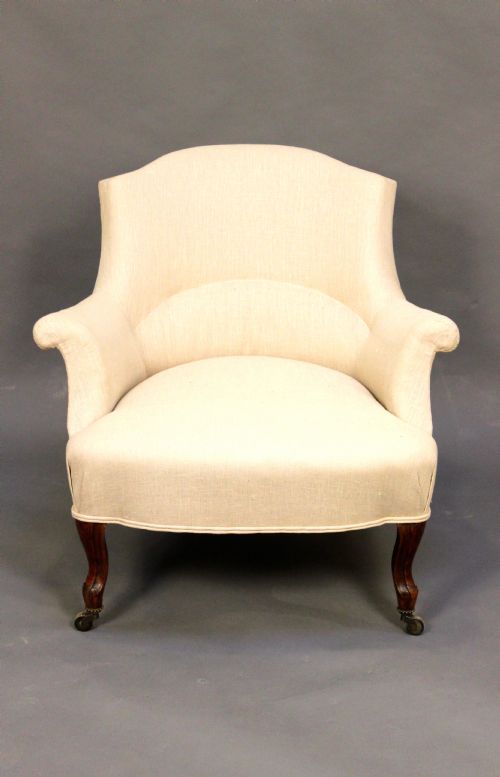 19thc Walnut Cabriole Legged Upholstered Salon Chair