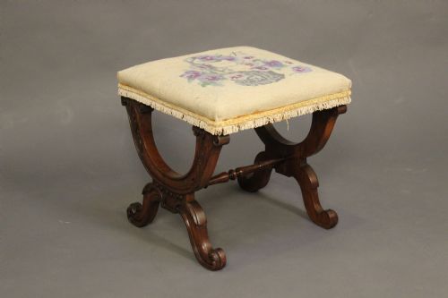 19thc Rosewood ‘X’ Frame Legged Stool