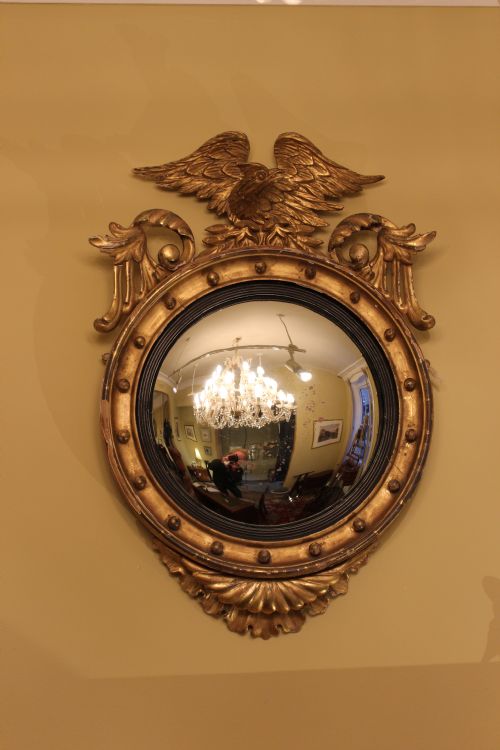 Early 19thc Gilded Eagle Convex Mirror