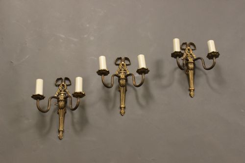 19thc Set of Three Adam Style Brass Wall Sconces/light Brackets.