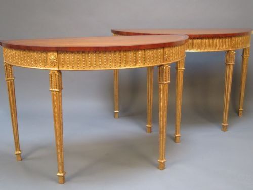 Pair of 18thc Style Gilt & Satinwood Side Tables.