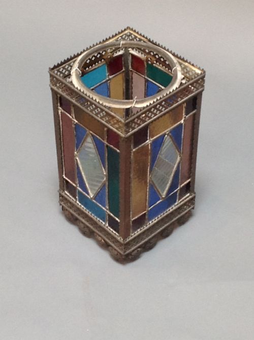 A Late 19thc Multicolored Glass Lantern Shade