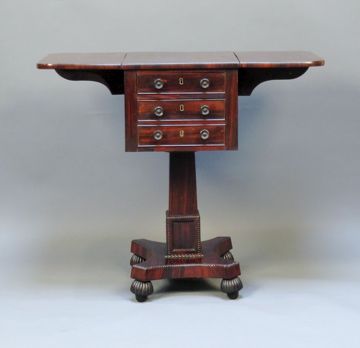 19thc Rosewood Pillar Pembroke Work Table.