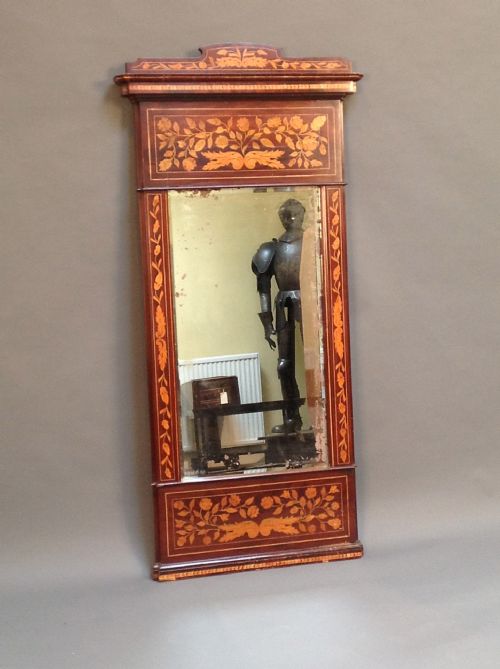 A 19thc. Tall Dutch Marquetry Wall Mirror