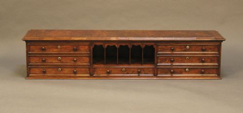 A 19thc Burr Walnut 7 Drawer Table Top Cabinet
