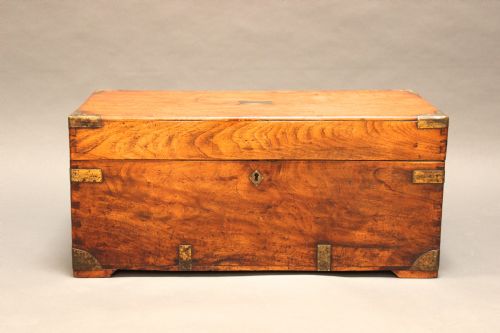 Small 19thc Chamfer Wood Brass Bound Chest
