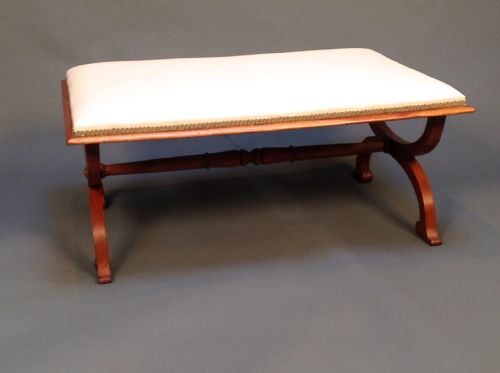 A 19thc Walnut X Frame Stool Ottoman or Coffee Table