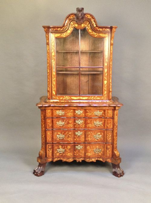 19thc walnut marquetry cabinet on chest - CATEGORY: ANTIQUE CABINETS - DATED 19TH CENTURY