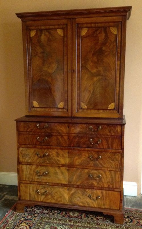 Early 19thc Flame Mahogany Secretaire Bookcase