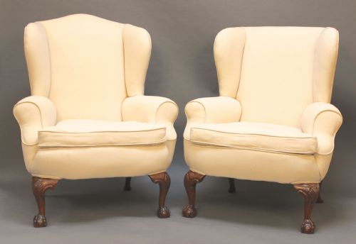 Pair of Late 19thc Walnut Wing Armchairs