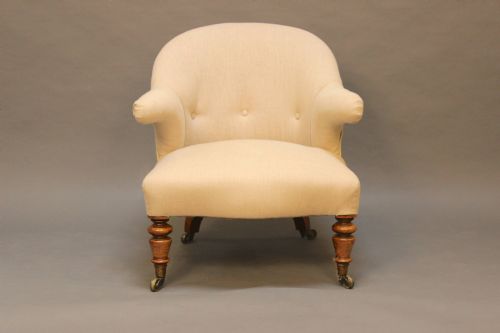 19thc Walnut Upholstered Tub Chair