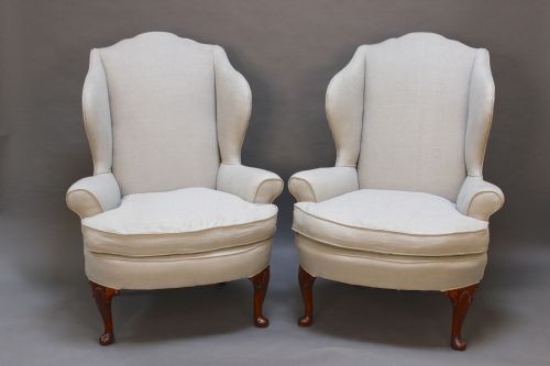 Pair of 19thc Walnut Wing Armchairs