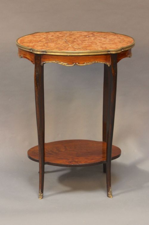 19thc Walnut Marble Topped and Brass Mounted Occasional Table
