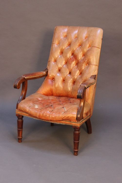 Mahogany & Leather Button Back Armchair