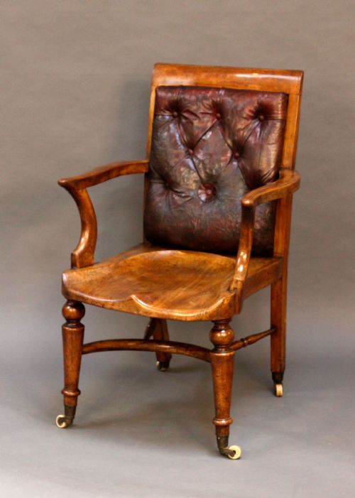 19thc. Leather Button Back Captain’s Chair